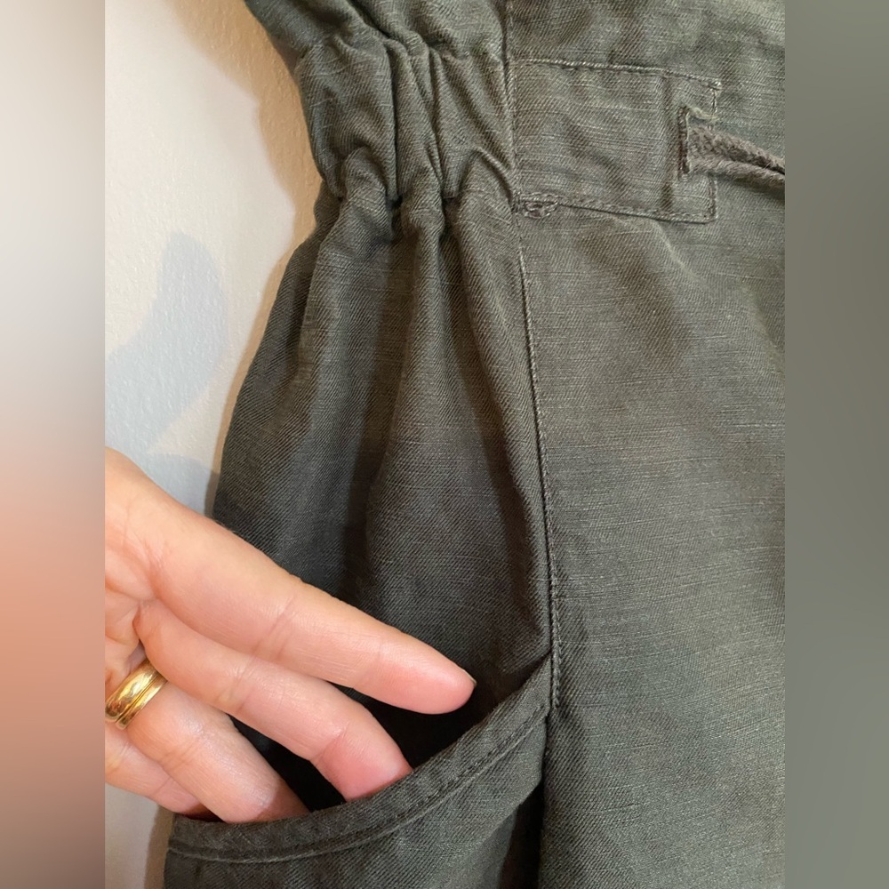 ZARA Green LINEN & COTTON Cropped PAPER BAG High Waisted Size XS - Picture 3 of 7